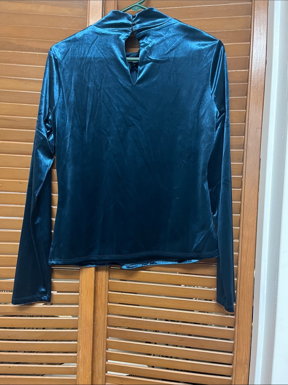 White House Black Market Teal Velvet Twist-Neck Long Sleeve Top - Picture 4 of 7